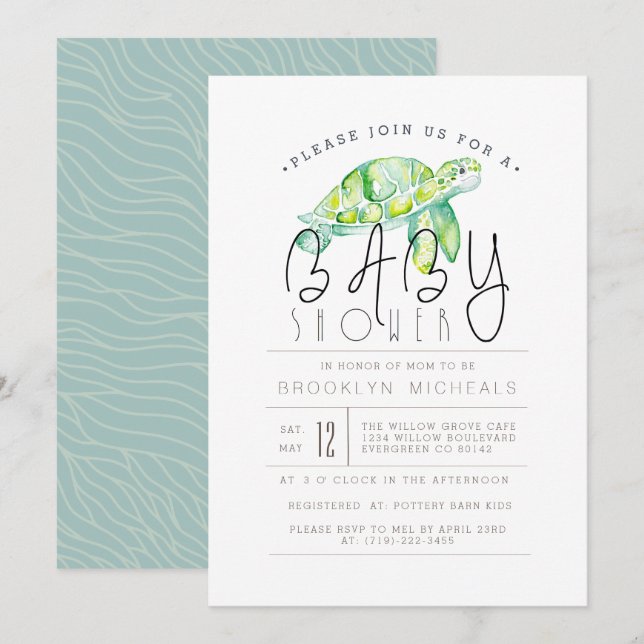 Turtle Watercolor | Aquatic Baby Shower Invitation (Front/Back)