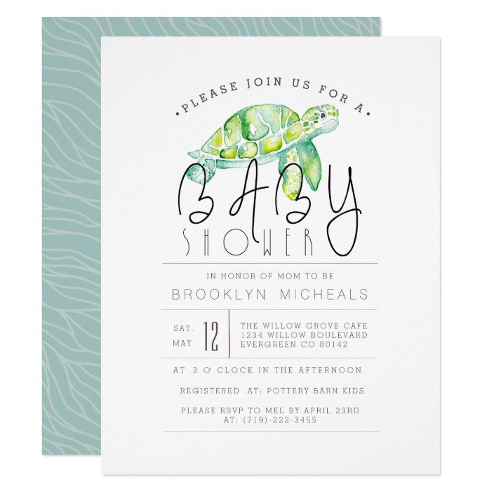 Turtle Watercolor Aquatic Baby Shower Invitation Zazzle Com