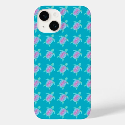 Turtle watercolor art patterned aqua pink Case_Mate iPhone 14 case