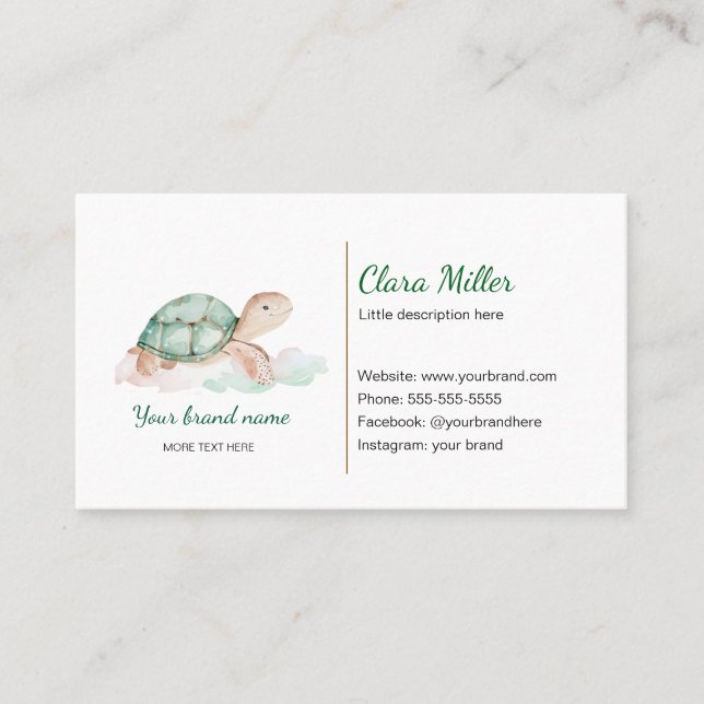Turtle watercolor business card green gold (Front)