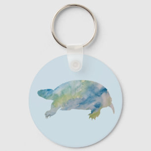 Turtle Watercolor Button Keychain