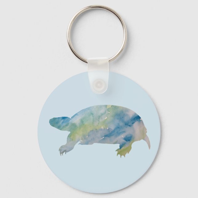 Turtle Watercolor Button Keychain (Front)