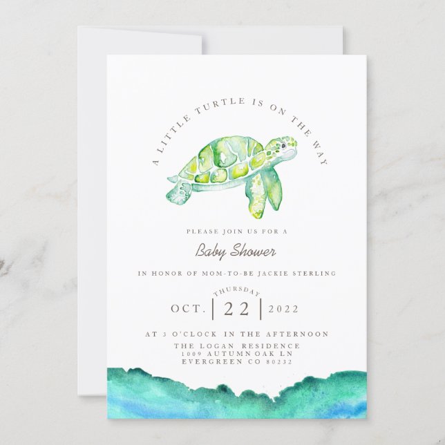Turtle Watercolor | Ocean Life Baby Shower Invitation (Front)