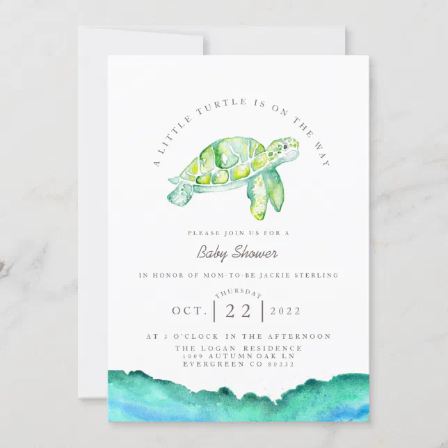 Turtle Watercolor | Ocean Life Baby Shower Invitation | Zazzle