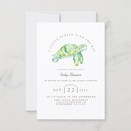 Turtle Watercolor  Ocean Life Baby Shower Invitation