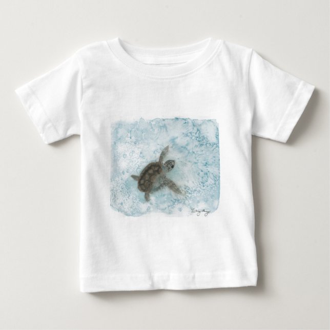 Turtle Watercolor Painting Baby T-Shirt (Front)