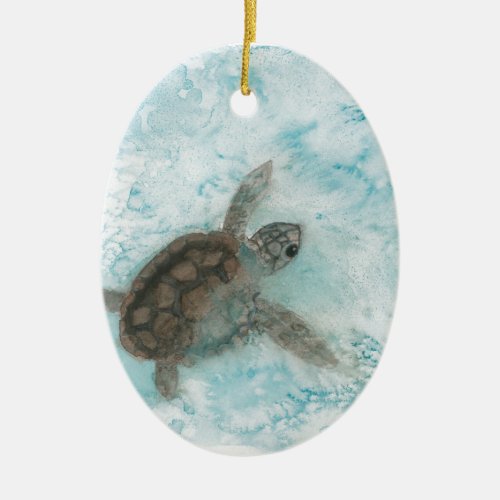 Turtle Watercolor Painting Ceramic Ornament