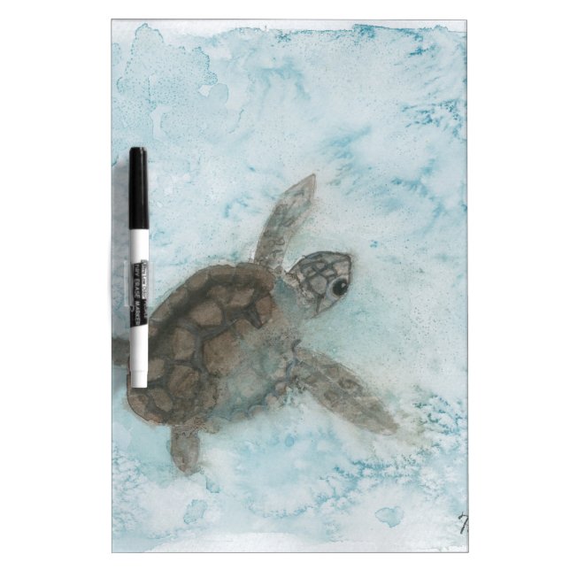 Turtle Watercolor Painting Dry Erase Board (Front)