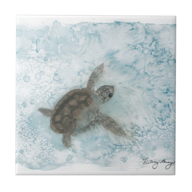 Turtle Watercolor Painting Tile (Front)