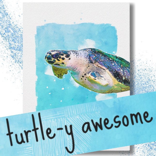 Turtle Watercolor School Valentine's Day Note Card (Creator Uploaded)