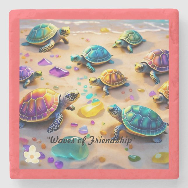 "Turtle Wave Riders" Stone Coaster (Front)