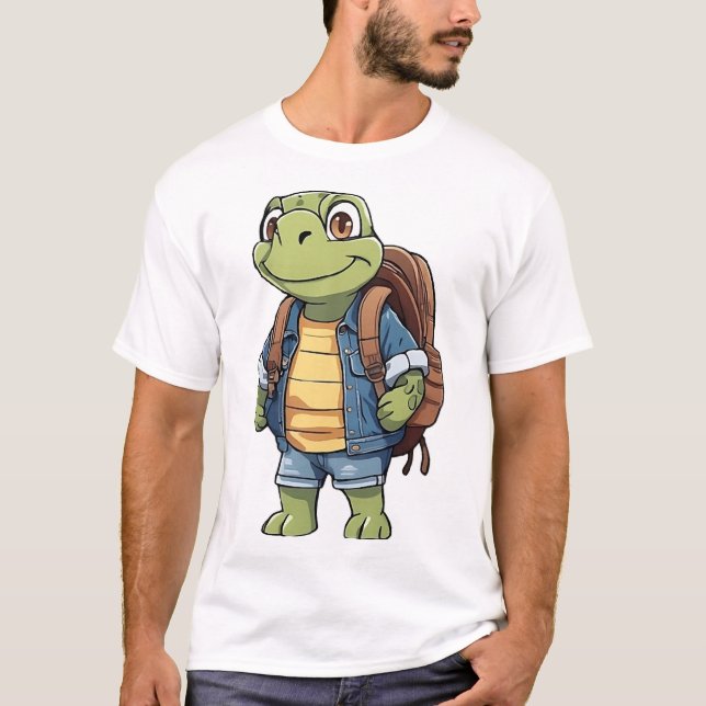 Turtle Wearing Backpack T-Shirt (Front)