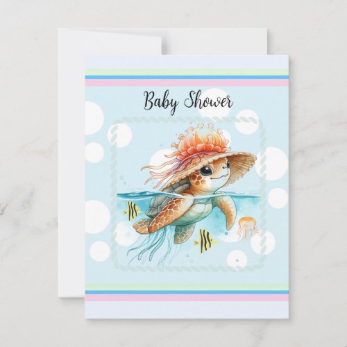 Turtle Wearing Jellyfish Hat Baby Shower Invitation