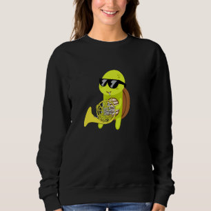 Turtle Wearing Sunglasses Playing French Horn Sweatshirt