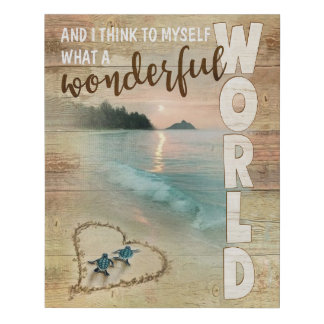 Turtle What A Wonderful World Motivational Faux Canvas Print