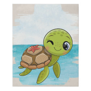 Turtle Winky Face Faux Canvas Print