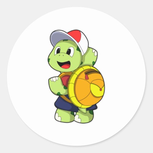 Turtle with Backpack  Cap Classic Round Sticker