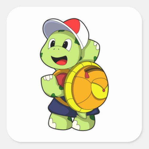 Turtle with Backpack  Cap Square Sticker
