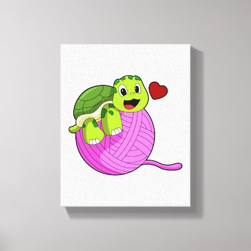 Turtle with Ball of Wool Canvas Print