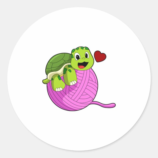 Turtle with Ball of Wool Classic Round Sticker (Front)