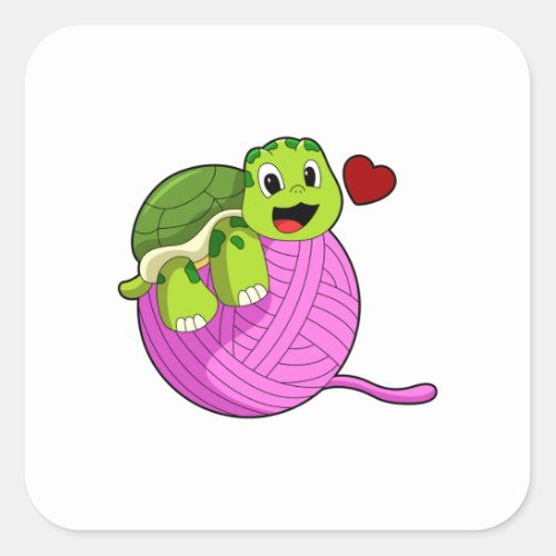Turtle with Ball of Wool Square Sticker