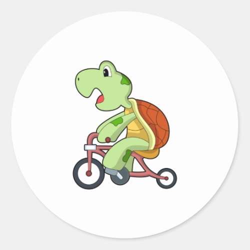 Turtle with Bicycle Classic Round Sticker