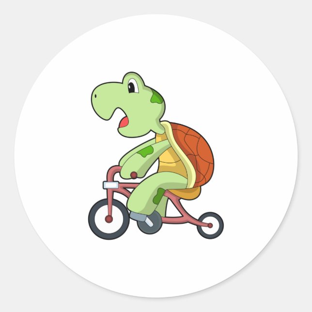 Turtle with Bicycle Classic Round Sticker (Front)