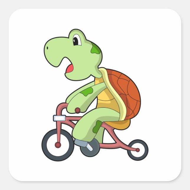 Turtle with Bicycle Square Sticker (Front)