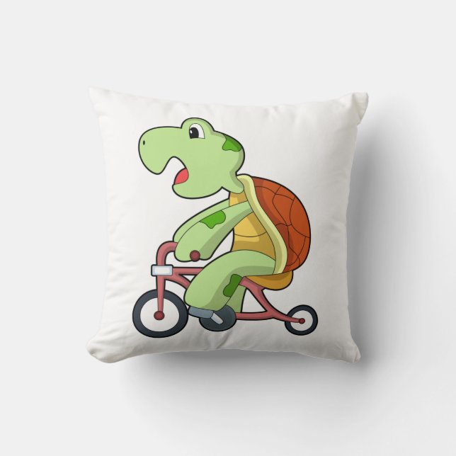 Turtle with Bicycle Throw Pillow (Front)