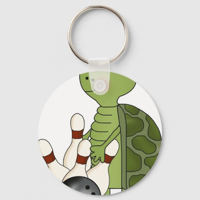Turtle with bowling pins and ball keychain (Front)