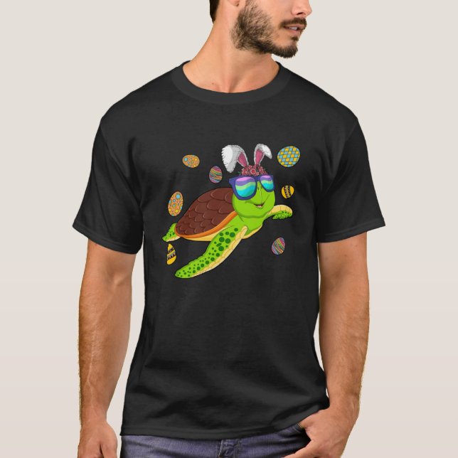 Turtle With Bunny Ears Easter Day Cute Boys Girls  T-Shirt (Front)
