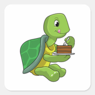 Turtle with Cake Square Sticker