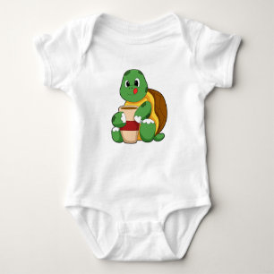 Turtle with Cup of Coffee Baby Bodysuit