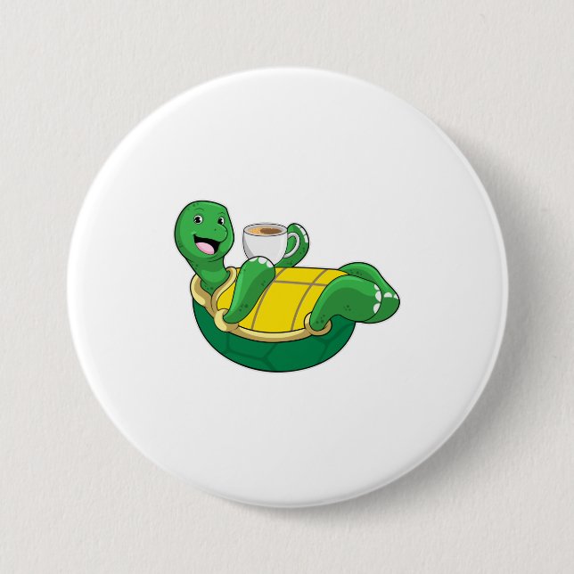 Turtle with Cup of Coffee Button (Front)