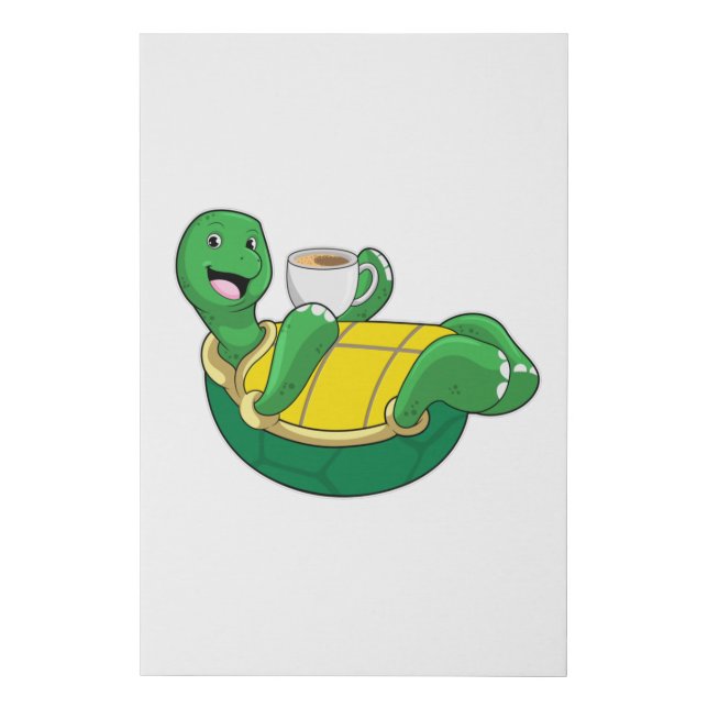 Turtle with Cup of Coffee Faux Canvas Print (Front)