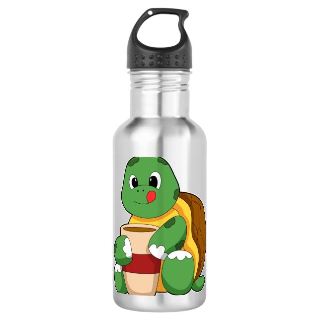 Turtle with Cup of Coffee Stainless Steel Water Bottle (Front)