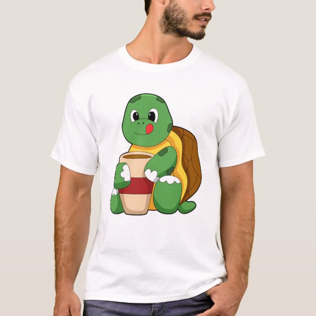 Turtle with Cup of Coffee T-Shirt (Front)