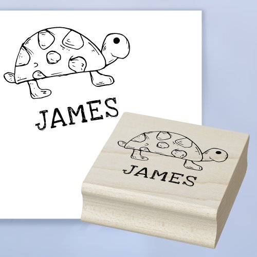 Turtle with Custom Name Signature Rubber Art Stamp