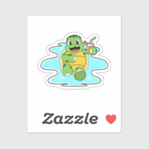 Turtle with Drink in Water Sticker
