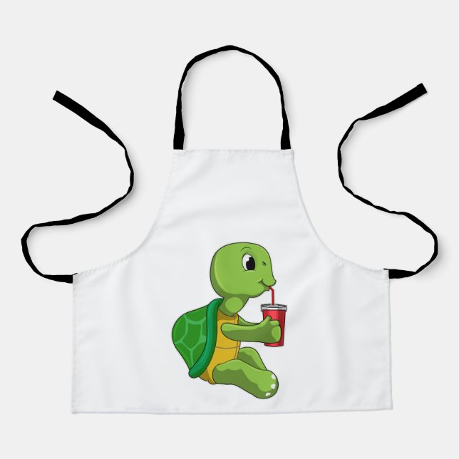 Turtle with Drinking mug with Straw Apron (Front)