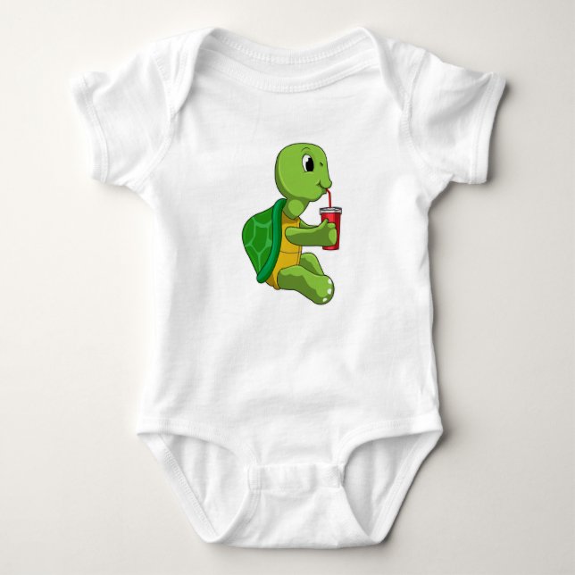 Turtle with Drinking mug with Straw Baby Bodysuit (Front)