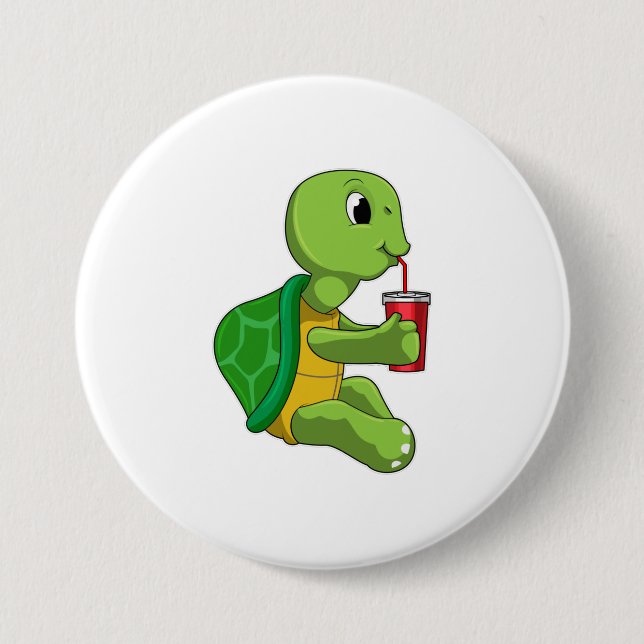 Turtle with Drinking mug with Straw Button (Front)