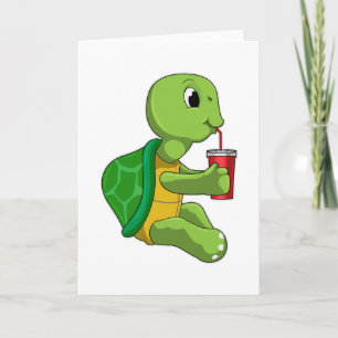 Turtle with Drinking mug with Straw Card