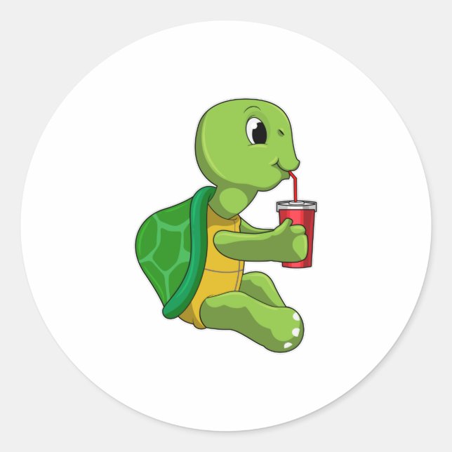 Turtle with Drinking mug with Straw Classic Round Sticker (Front)