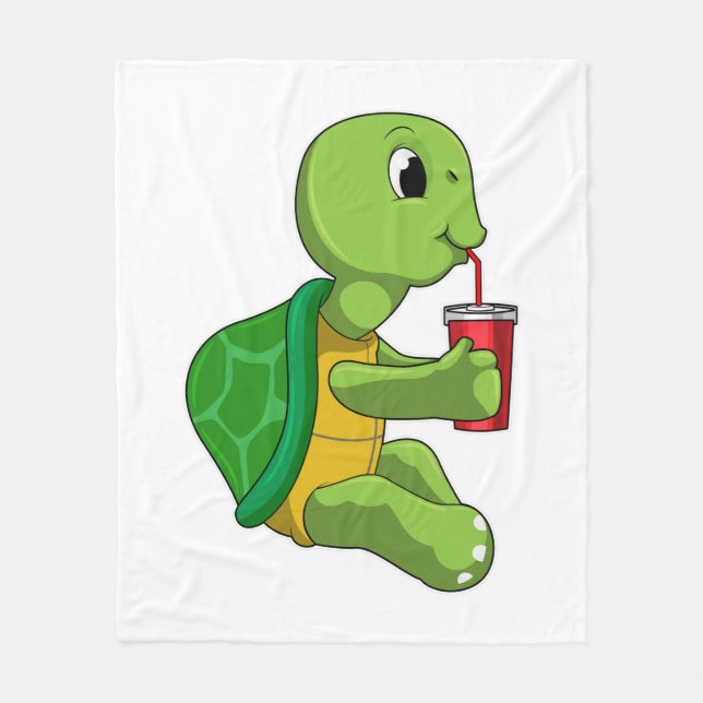 Turtle with Drinking mug with Straw Fleece Blanket (Front)