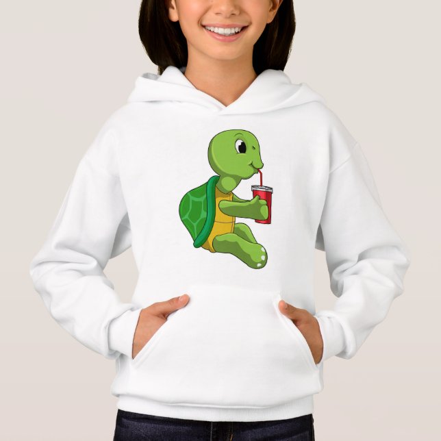 Turtle with Drinking mug with Straw Hoodie (Front)