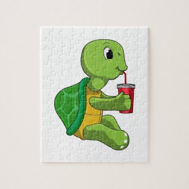Turtle with Drinking mug with Straw Jigsaw Puzzle (Vertical)