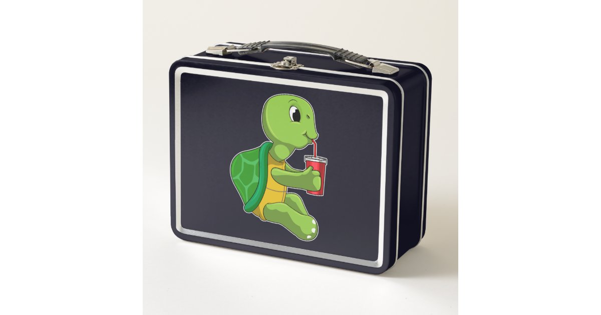 Turtle with Drinking mug with Straw Metal Lunch Box | Zazzle