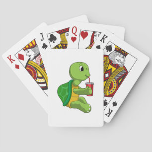 Turtle with Drinking mug with Straw Poker Cards