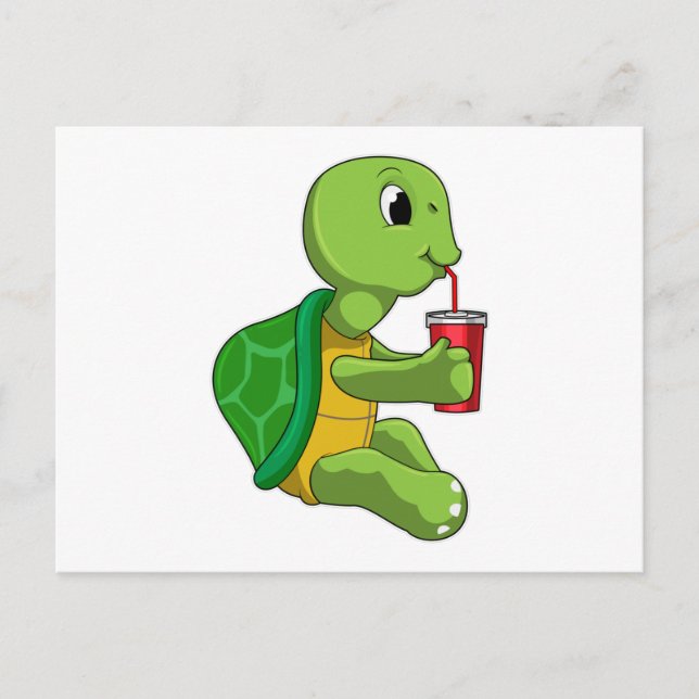 Turtle with Drinking mug with Straw Postcard (Front)
